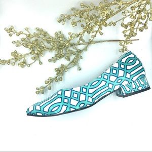 LAST PAIR- NWT Satin Preppy Printed Block Heel